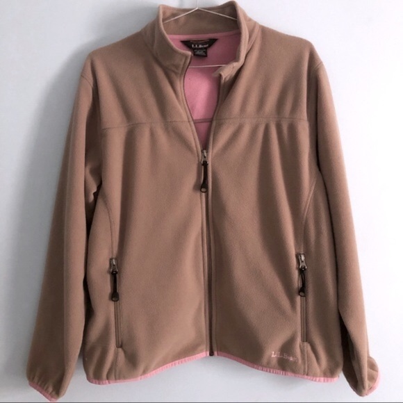 L.L.Bean Polartec Tan Pink Full Zip Fleece Jacket Adventure Outdoor Layer M - Picture 1 of 12